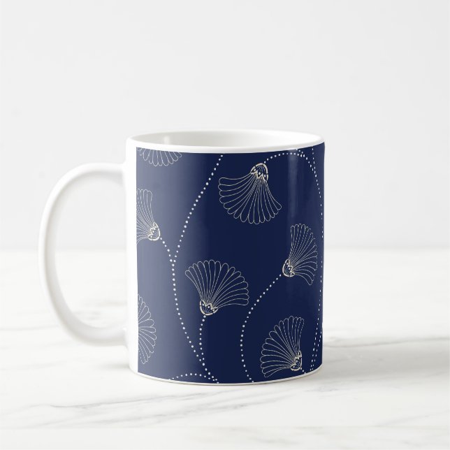 Cream Blommigt Art nouveau Indigo Kaffemugg (Vänster)