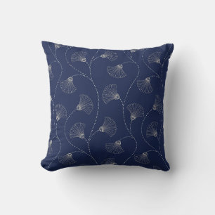 Cream Blommigt Art nouveau Indigo Kudde