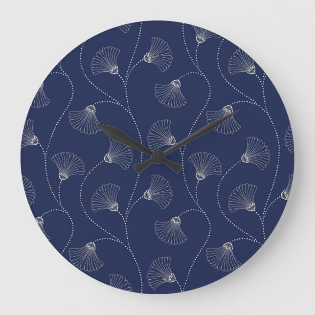 Cream Blommigt Art nouveau Indigo Stor Klocka (Framsida)
