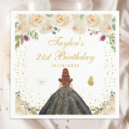 Cream Blommigt Brown Hair Girl Födelsedagsfest Pappersservett