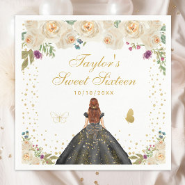 Cream Blommigt Brown Hair Princess Sweet sixteen Pappersservett