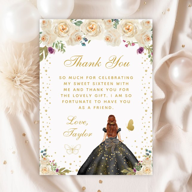 Cream Blommigt Brown Hair Princess Sweet sixteen Tack Kort (Skapare uppladdad)
