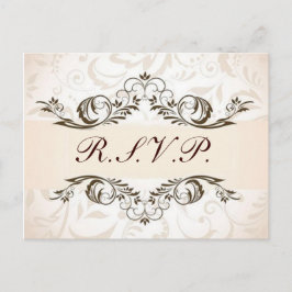 Cream Blommigt Damask Wedding OSA Inbjudan Vykort