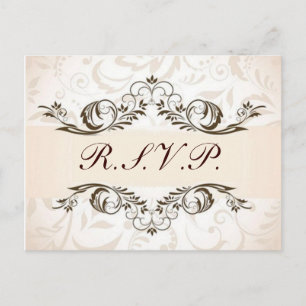 Cream Blommigt Damask Wedding OSA Inbjudan Vykort