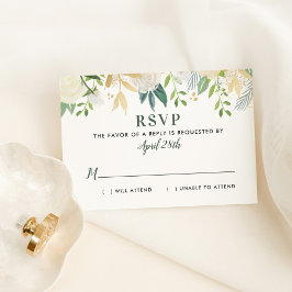 Cream Blommigt Guld Greenery Bröllop OSA Kort