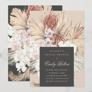 Cream Blommigt Pampas Charcol Boho Möhippa Inbjudningar