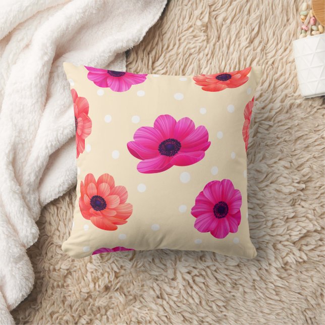Cream Blommigt Pillow Kudde (Filt)
