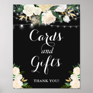 Cream Blommigt String Ljus Cards and Gfts Sign Poster