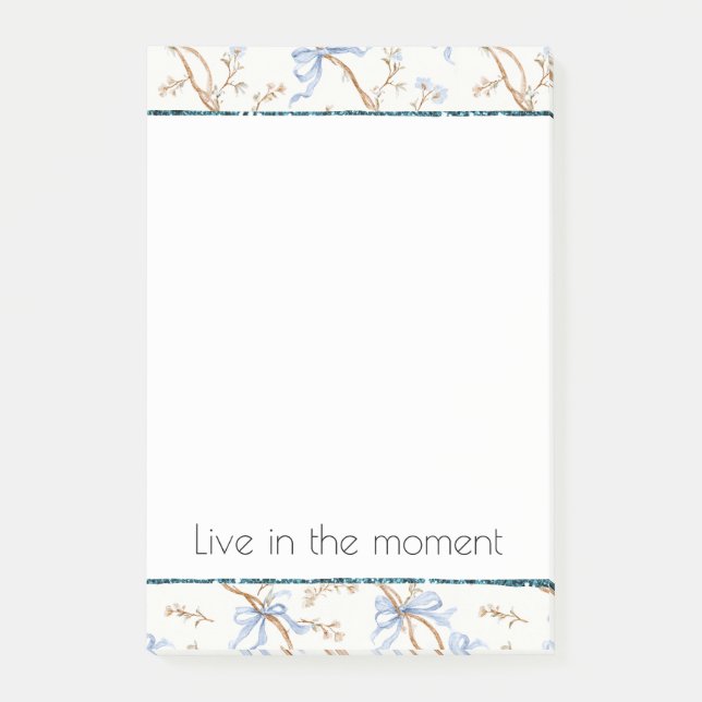Cream Blue Bows Floral Post-it Block (Framsida)