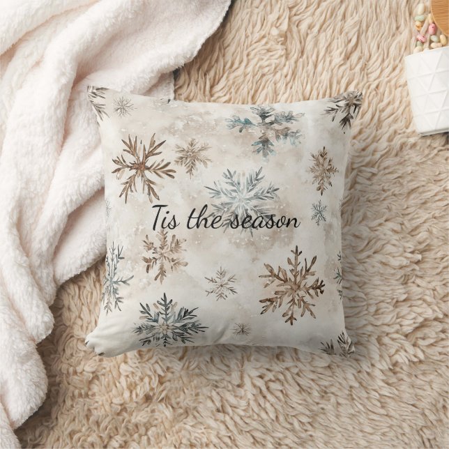 Cream Blue Brown Snowflakes Christmas Kudde (Filt)