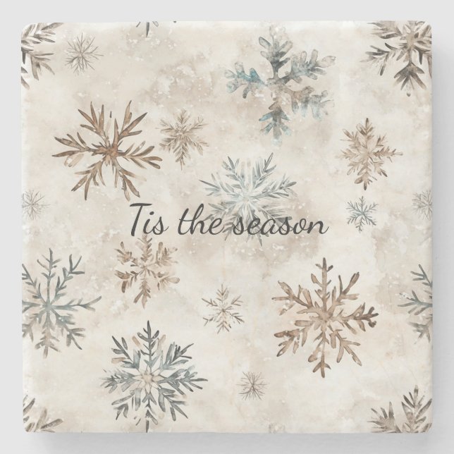 Cream Blue Brown Snowflakes Christmas Stenunderlägg (Framsidan)