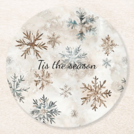 Cream Blue Brown Snowflakes Christmas Underlägg Papper Rund