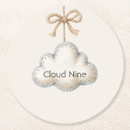 Cream Blue Cloud Nine Baby Shower Underlägg Papper Rund