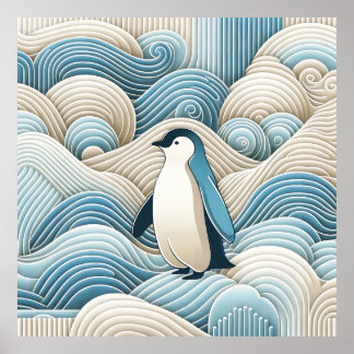 Cream Blue Coola Baby Penguin Winter Ice Snö Wave Poster
