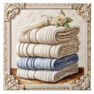 Cream & Blue Fluffy Towels Bodycare Funny Bathroom Kakelplatta