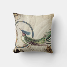 Cream & Blue Hummingbird Abstrakt Swirls Kudde