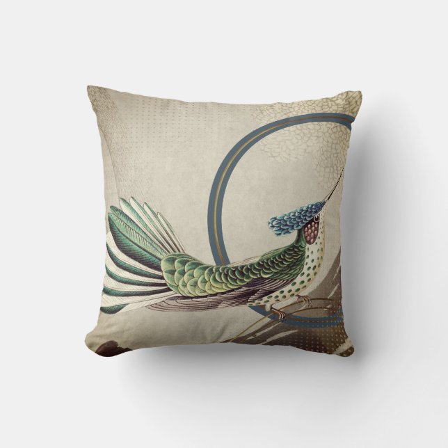 Cream & Blue Hummingbird | Ernst Haeckel Inspired Kudde (Framsida)