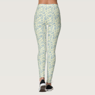Cream-Blue Paisley Mönster Leggings