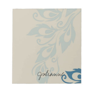 Cream Blue Peacock Feathers Anteckningsblock