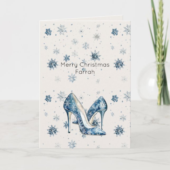 Cream Blue Snowflakes High Heels Kort (Framsida)