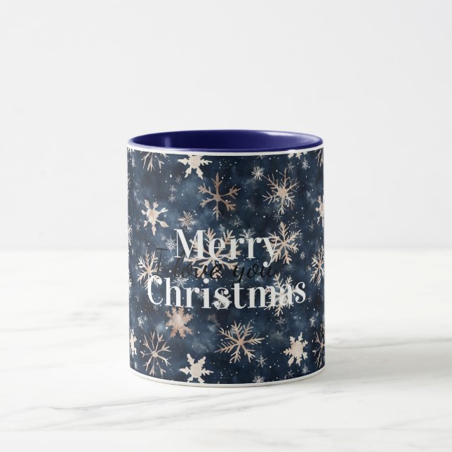 Cream Blue Winter Snowflakes Christmas Mugg (Center)