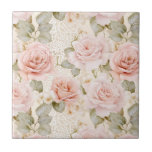 Cream Blush Pink Roses Floral Bridal Shower Kakelplatta<br><div class="desc">Romantic Cream Blush Pink Roses Floral bridal shower wedding birthday</div>