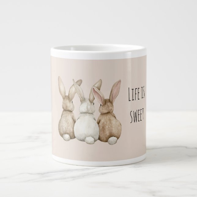 Cream Blush Three Cute Bunny Rabbits Jumbo Mugg (Framsidan)