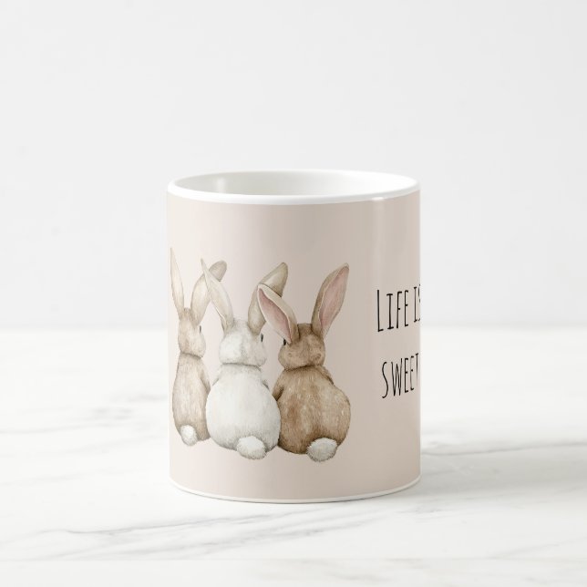Cream Blush Three Cute Bunny Rabbits Kaffemugg (Center)