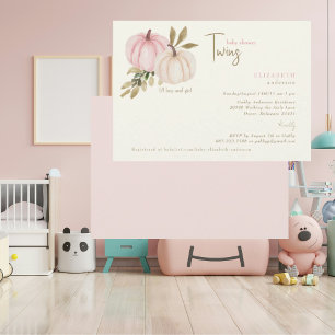 Cream Blush Twins Little Pumpkins Baby Shower Inbjudningar