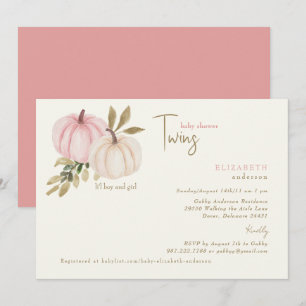 Cream & Blush Twins Little Pumpkins Baby Shower Inbjudningar