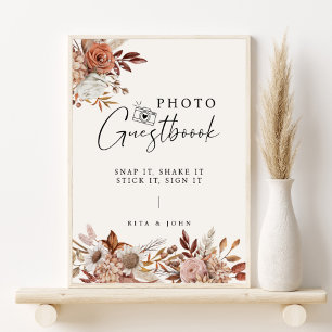 Cream Boho Blommigt Bröllop Photo Guestbook-tecken Poster