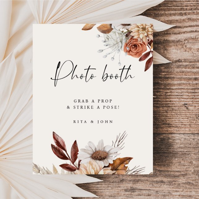 Cream Boho Photo Booth Bröllop Sign Poster (Skapare uppladdad)