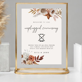Cream Boho Unplugged Ceremony Bröllop Sign Poster