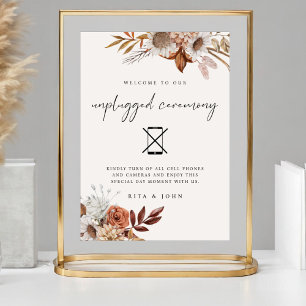 Cream Boho Unplugged Ceremony Bröllop Sign Poster