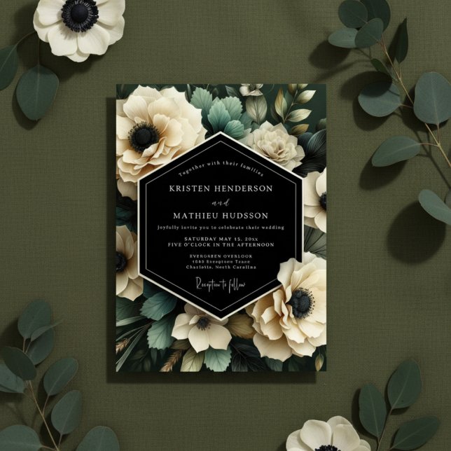 Cream Botanical Bloom Wedding Inbjudningar (Skapare uppladdad)