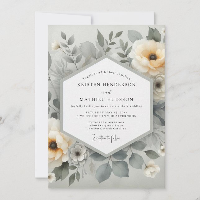 Cream Botanical Ethereal Wedding Inbjudningar (Framsida)