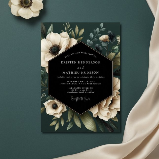 Cream Botanical Moody Bröllop Inbjudningar (Skapare uppladdad)