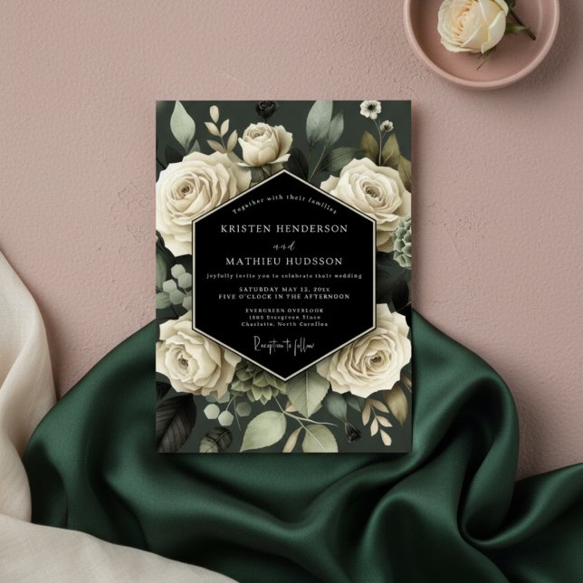 Cream Botanical Romance Bröllop Inbjudningar (Skapare uppladdad)