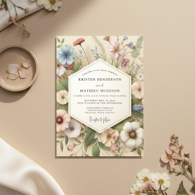 Cream Botanical Whimsical Wedding Inbjudningar (Skapare uppladdad)