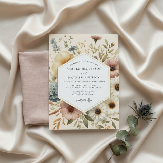 Cream Botanical Whimsy Wedding Inbjudningar (Skapare uppladdad)