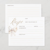 Cream Bow Elegant Bridal Shower Recipe Cards