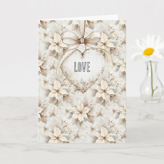 Cream Bow Heart Floral Valentine's Day Love Kort (Liten växt)