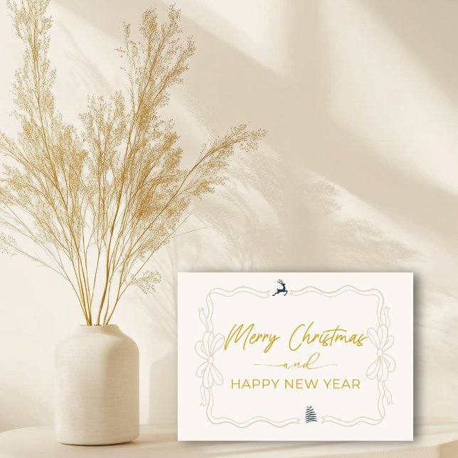 Cream: Bow & Träd Doodles-Helgdag-mappat kort (Cream: Bow & Trees Doodles Holiday Folded Card)