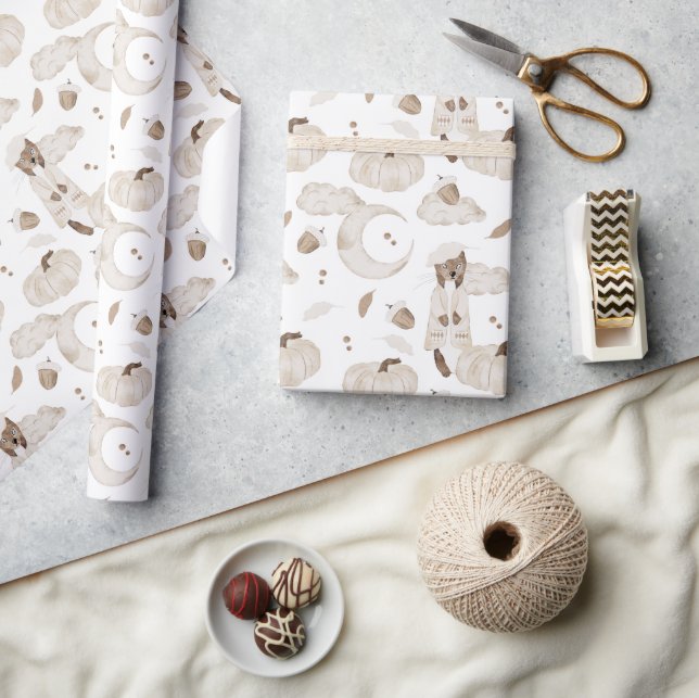 Cream & Brown Artist Weasel Quarter Måne Pumpkin Presentpapper (Hantverk)