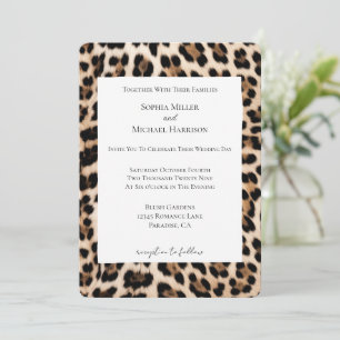 Cream Brown Black Leopard Animal print Bröllop Inbjudningar