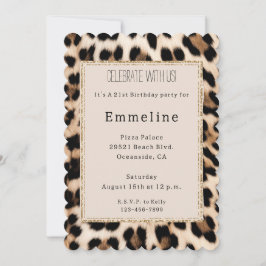 Cream Brown Black Leopard Guld Glitter Inbjudningar