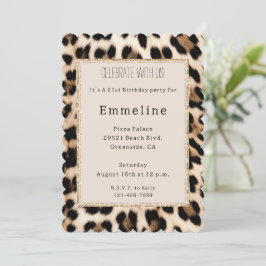 Cream Brown Black Leopard Guld Glitter Inbjudningar