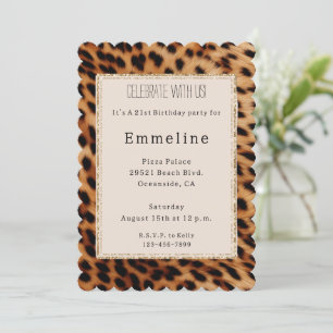 Cream Brown Black Leopard Guld Glitter Inbjudningar