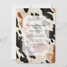 Cream Brown Black Western Cowhide Bröllop Inbjudningar