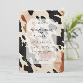 Cream Brown Black Western Cowhide Bröllop Inbjudningar